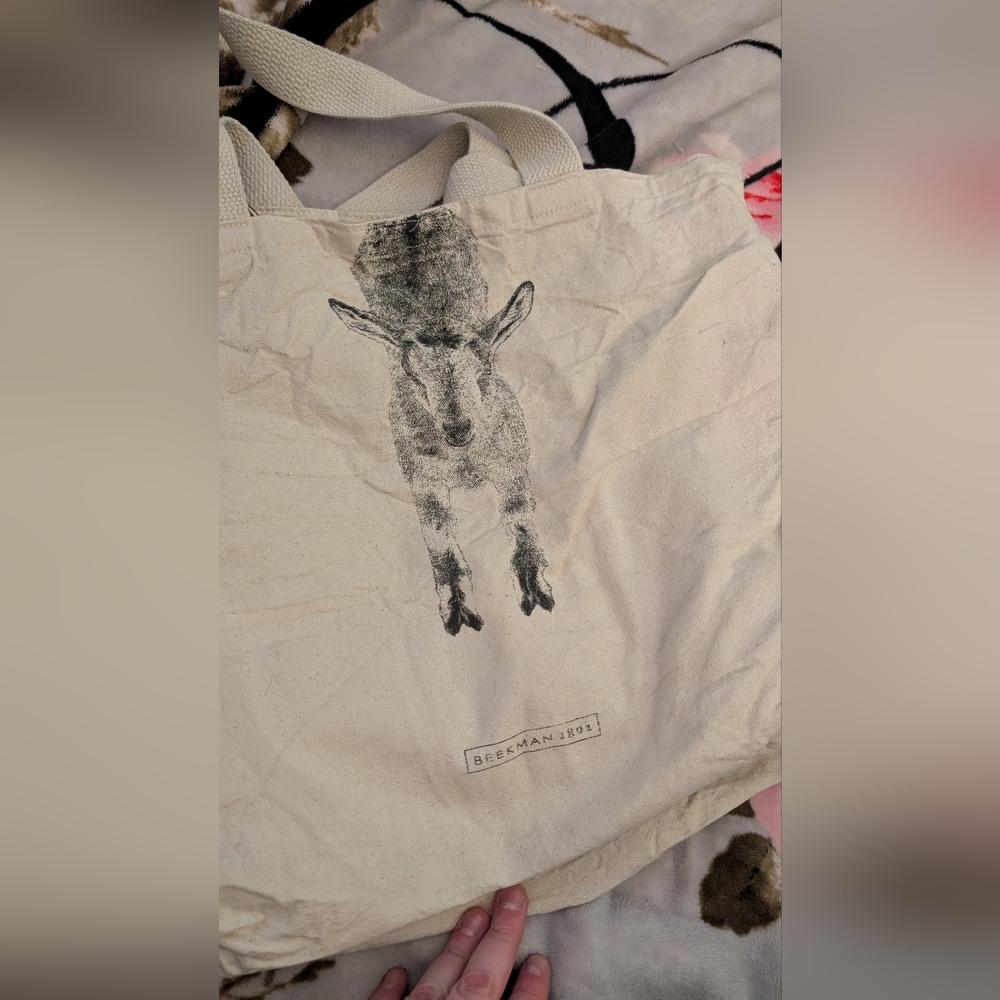 Beekman 1802 100% Cotton Choice of Size Goat Printed Tote Bag - Picture 4 of 6